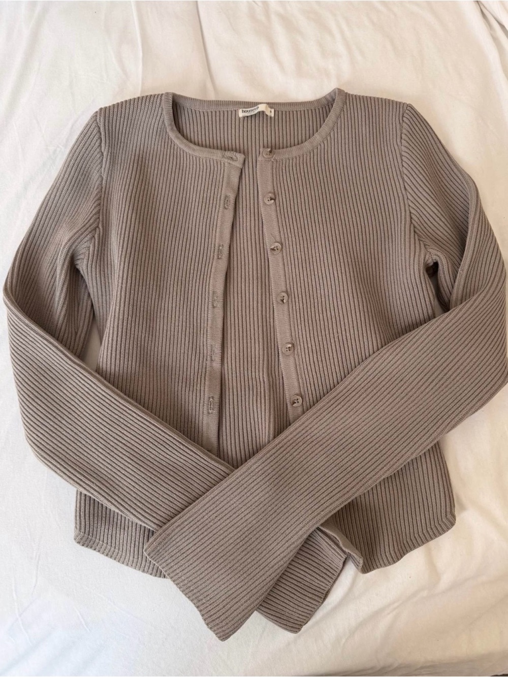 House of CB Taupe Ribbed Button-Front Cardigan